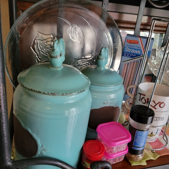 Ceramic rooster turquoise set - Picture 1 of 3